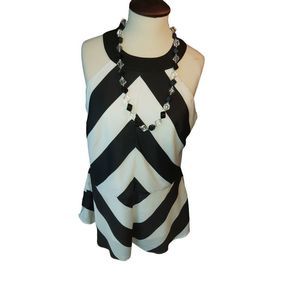 Ricki's Striped top & vintage black & white beaded necklace
